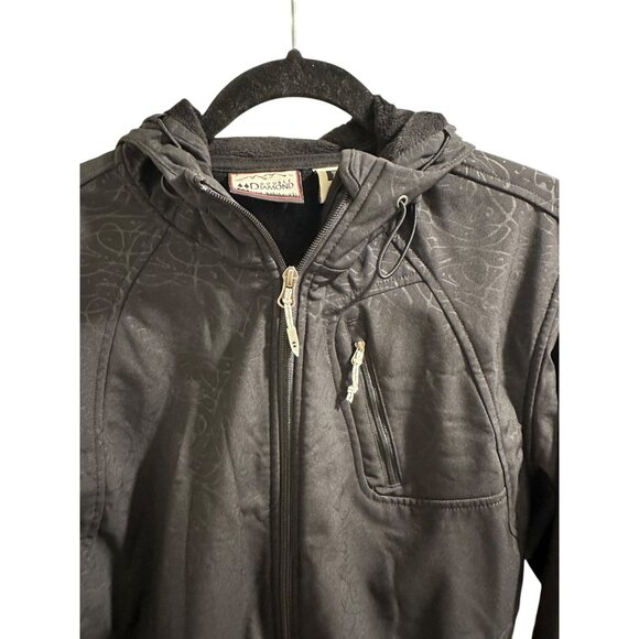 👗 2/$30 👗  Black Hooded Soft Shell Jacket Abstract Pattern & Zipper Pockets - Picture 4 of 9